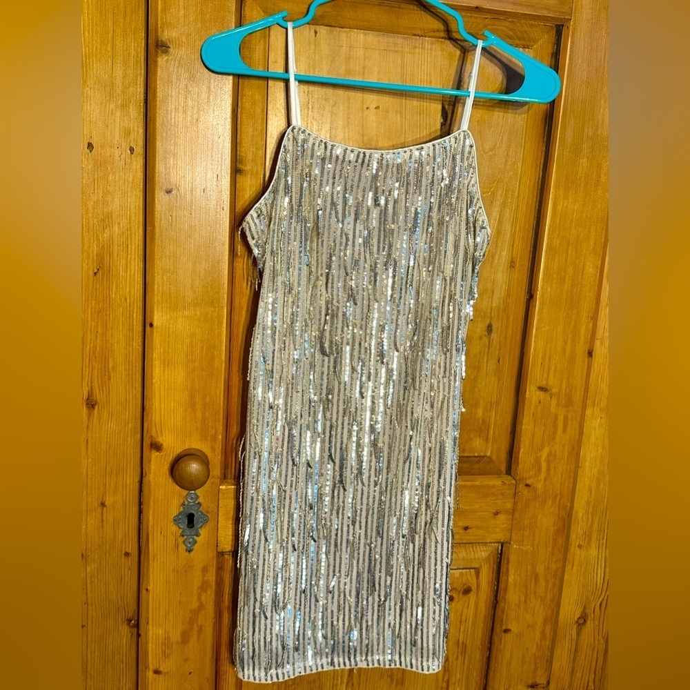 Mi Ami Champagne Sheath Dress w/Sequined Accents Sz Small NWT Swiftie Style